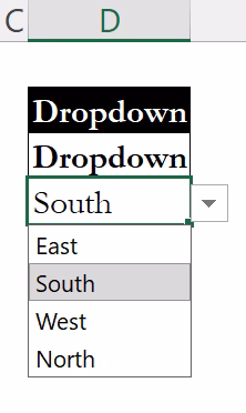 Drop-down list showing region options