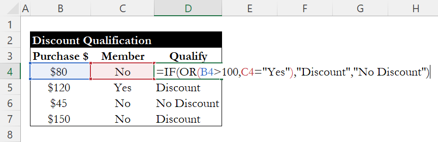 IF with OR returning Discount or No Discount