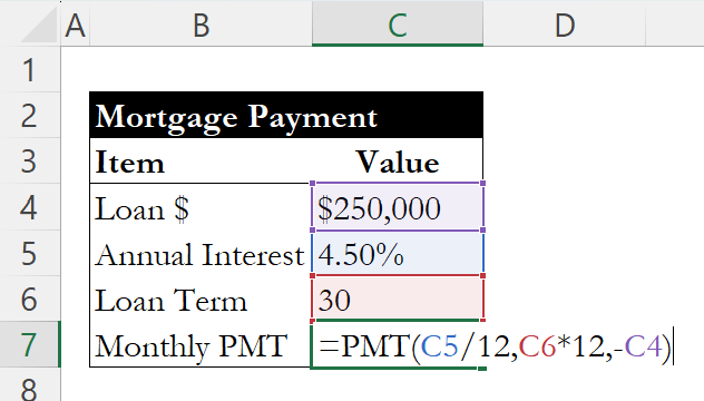 PMT formula in cell C7