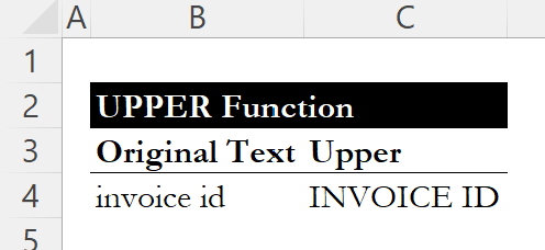 UPPER result showing INVOICE ID