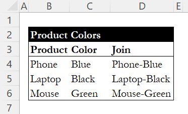 Concatenated product-color results across all rows