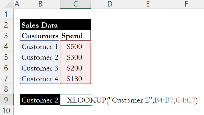 XLOOKUP formula for Customer 2