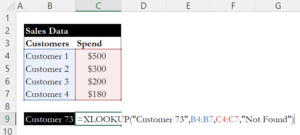 XLOOKUP formula with Not Found fallback